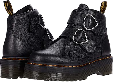 極美品　ドクターマーチン　DEVON HEART　超厚底シボ革ダブルベルトブーツ Dr Martens☆DEVON HEARTS☆厚底☆ハート バックル☆2色 (Dr